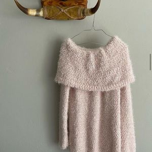 Lauren Conrad light pink, fuzzy, off shld sweater